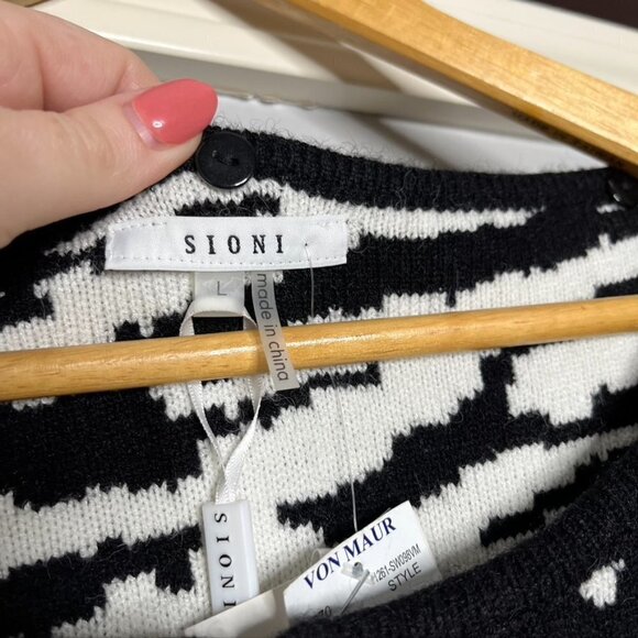 Sioni Zebra Duster Cardigan Size Large Viscose Black White NWT - Picture 7 of 11